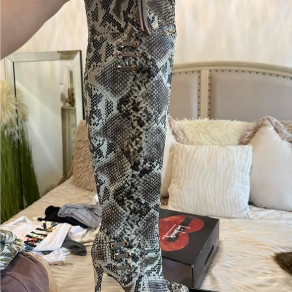 Snakeskin Over-the-Knee Boots - Picture 1 of 2